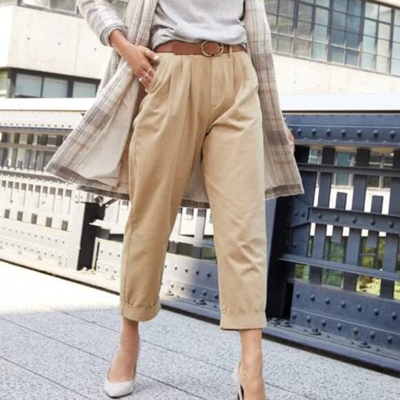Pistola Kellin Pleated  High Waist Khaki Trouser Ankle Pants $128 Womens Size 29 - Picture 3 of 13